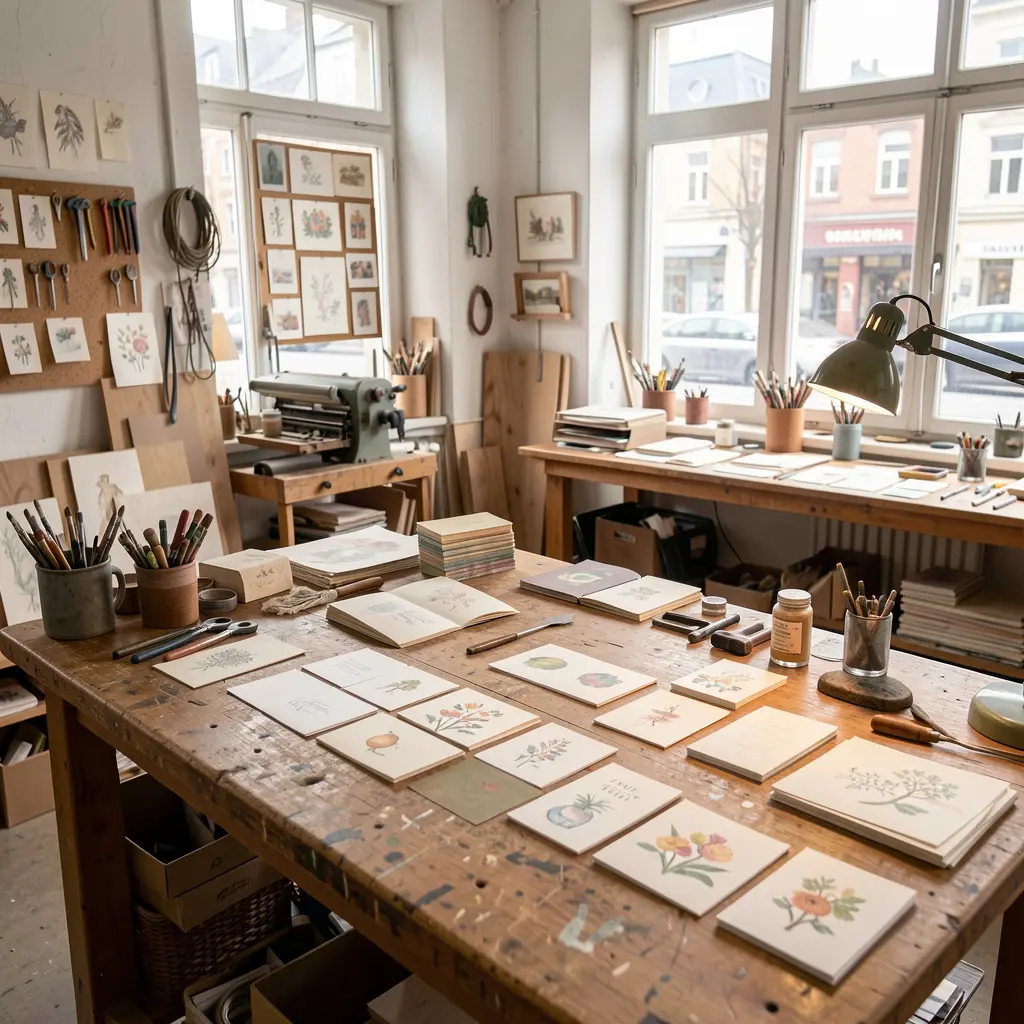 Vår ateljé och verkstad i Stockholm där vi skapar handgjorda kort